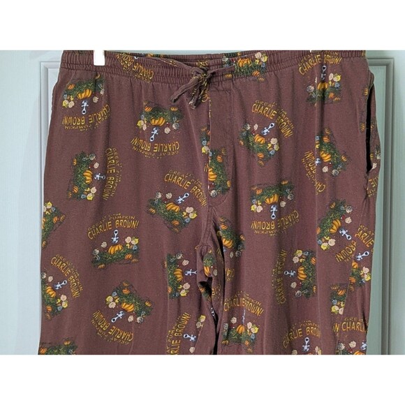 VTG Charlie Brown Great Pumpkin Pajama Pants Mens Large Brown Drawstring Pocket - Picture 2 of 7